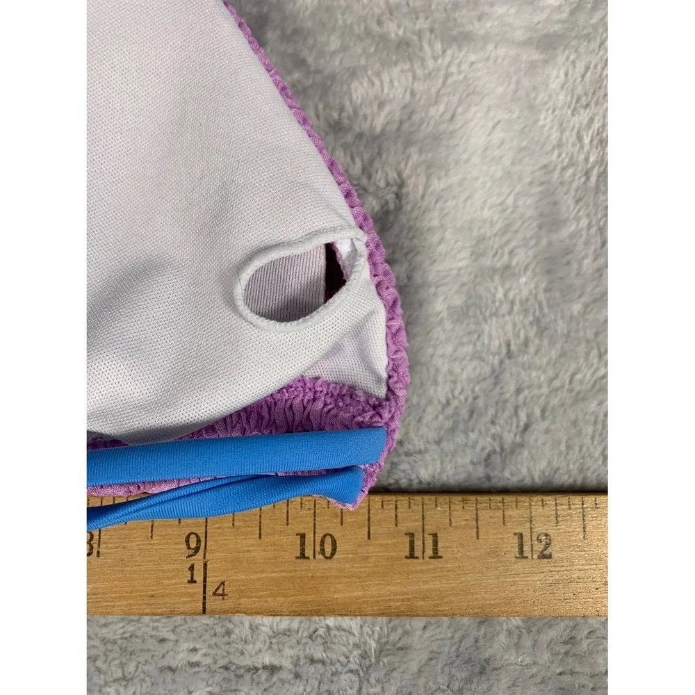 Textured Smocked Bikini Set Womens Size S Purple Blue Side Tie 2 Piece Swimsuit